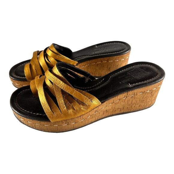 Donald J Pliner Gold Metallic Strappy Sandals Platform Size 7.5 LIKE NEW - Picture 5 of 10